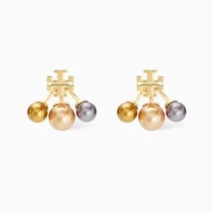 NIP TORY BURCH Kira Pearl Front-back Earrings in 18kt Gold-plated Brass
